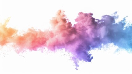 Dry Soil explosion with dirt and cloud smoke. Isolated on white background. Rainbow Dirty ground abstract spread with flying particles