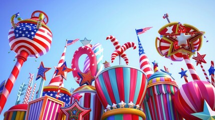 Obraz premium vibrant parade float adorned with patriotic colors and symbols against a clear blue sky