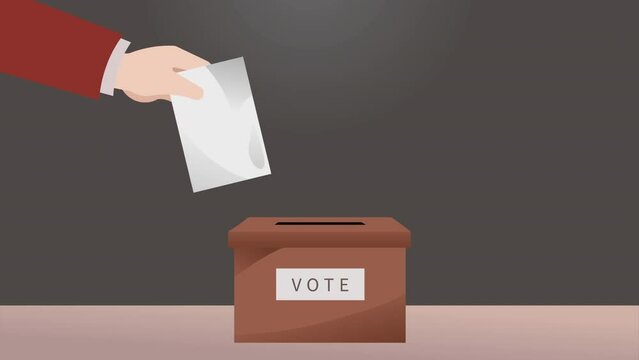 Hands putting envelope in ballot box. 2d loopable cartoon style motion graphics animation. Voting, presidential and parliamentary elections, going to vote concepts.