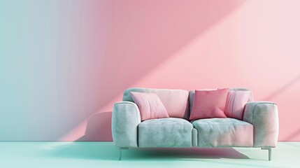 A stylish reclining sofa with a luxurious soft finish, set against a serene pastel color background