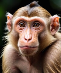 Close-up portrait of a monkey with expressive eyes and detailed facial features, captured in a natural setting, perfect for wildlife, animal behavior, and nature photography themes
