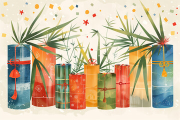 Colorful Bamboo Grass Tanabata Decoration Illustration