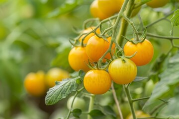 Yellow tomatoes with water droplets