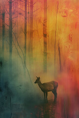 A deer blending into the colors of a foggy morning.