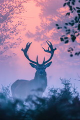 A deer blending into the colors of a foggy morning.