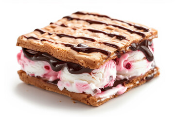 Chocolate Drizzled Ice Cream Sandwich With Wafer Cookies