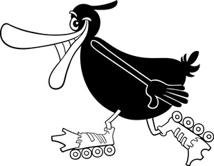 cartoon black duck riding on roller skates coloring page