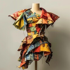 Eco-Friendly Chic: Vibrant Fashion Piece from Repurposed Fabrics | Ultra Realistic Style Concept