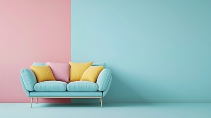 A stylish reclining sofa with a luxurious soft finish, set against a serene pastel color background