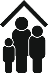 Family of three is standing under the symbolic representation of a roof