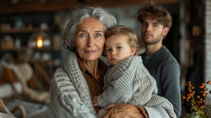 Fototapeta premium Happy woman, enjoying moments with her grandson in a warm and cozy atmosphere.