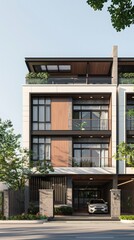 Fototapeta premium Serene Urban Retreat - Abstract Texture Art of a Chic Townhome with Multiple Balconies in Bangna | Architectural Design Inspiration