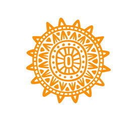 Aztec and Mayan totem of sun, tribal symbol of Maya and Inca, vector ethnic tattoo. Ancient Mexican, Aztec and Mayan historic culture and ritual symbol of sacred sun with line pattern ornament