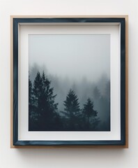 Empty black picture frame on a white wall. Minimalist interior decor template. Home decor store banner. 