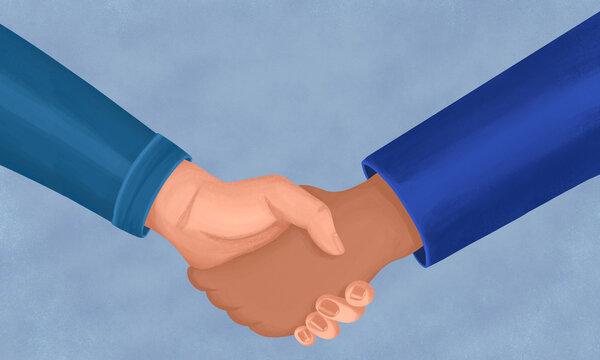 Stylized Handshake Illustration on Pastel Background