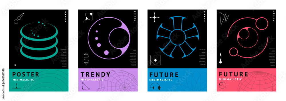 Poster brutal y2k posters with abstract line shapes and geometric elements. vector trendy minimalist star, 