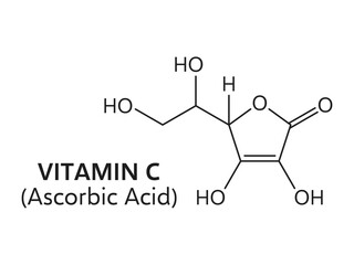 Vitamin C formula, ascorbic acid line chemical structure of vector chemistry science, health and skin care, medicine and education themes. Vitamin C skeletal formula of ascorbic acid molecular bonding