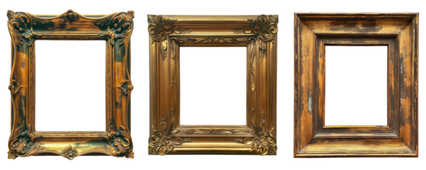 set of antique gold picture frame, old painting frame cut out