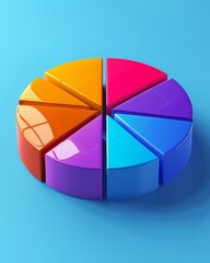 Obraz premium Cartoon Style Pie Chart Illustrating Market Share on Blue Background with Bright Colors in Flat Design