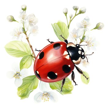recommend clip art: A ladybug clipart, spring element, watercolor illustration, isolated on white background