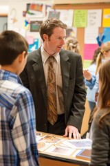 Fototapeta premium School Principal Engaging with Students at Science Fair for Educational Inspiration and Learning