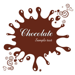 Chocolate  background. Cream texture. Liquid chocolate close-up. Melted chocolate  background. Splash. Appetizing liquid dessert. Background with Brown blot isolated on white. Vector illustration
