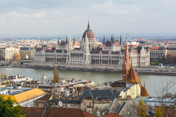 Obraz premium The Hungarian Parliament in Budapest, Hungary