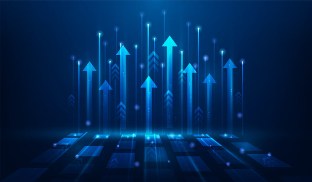 internet network high speed connection on blue background. business investment arrow up. vector illustration fantastic hi-tech design.