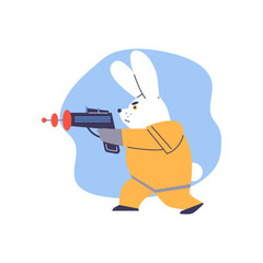 Valiant warrior hare, yellow equipment, blaster, vector for stickers.