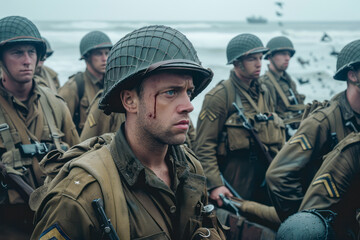 Fototapeta premium Allied Forces Enhance Soldier Landings at Normandy with Innovative Accessibility Measures