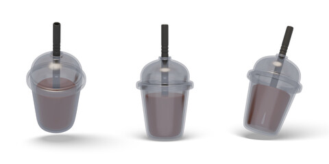 Closed plastic cup with drink. Modern serving of drinks to take away