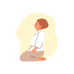 Vector illustration with a girl in a kimono, with a belt in a karate class