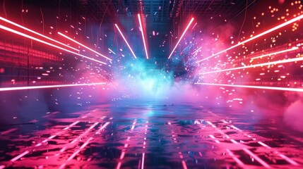 Fototapeta premium Wet asphalt at night with neon light reflections