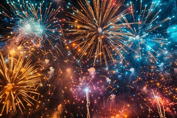 Fototapeta premium Colored congratulatory fireworks in the sky