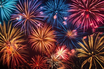 Background of colored fireworks in the sky