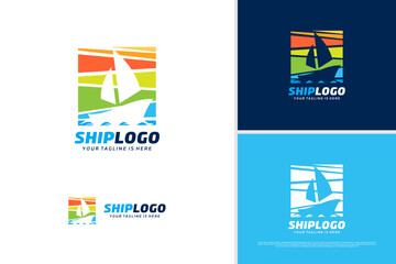 Vector sailing ship logo design vector, sea ship logo, transportation logo design template