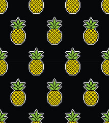 pixel pineapple background Seamless. pineapple fruit pixel art texture pattern vector