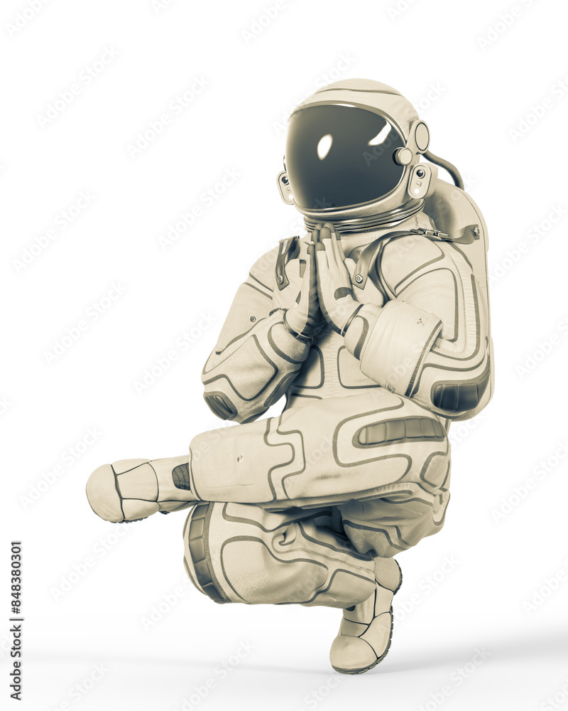 Canvas Prints astronaut is doing some yoga crouched down on one foot