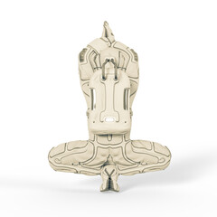 astronaut is doing some yoga crouched down on rear view