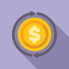 Money circulation concept with a gold coin with a dollar sign and two rotating arrows