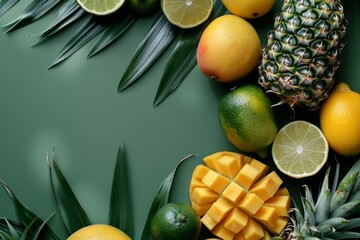 Tropical fruit flat lay, healthy food