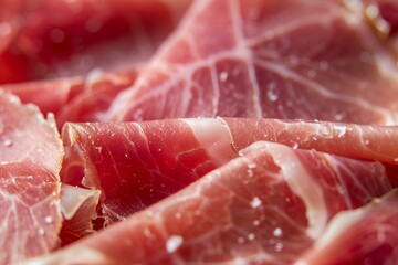 Close-up of thin Spanish jamon slices