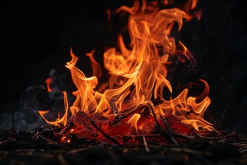 Flames texture background. Campfire made by scouts. Weekend with family