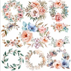 Watercolor beautiful magical wreath with peonies 