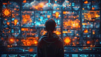 Webinar Workshop Wisdom, virtual workshop setting with screens displaying various business and internet technology topics, 