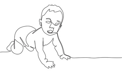 Baby in diaper one line continuous. Baby line art. Hand drawn vector art.