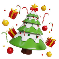 Christmas tree 3d illustration. Christmas decoration 3d icon on transparent background