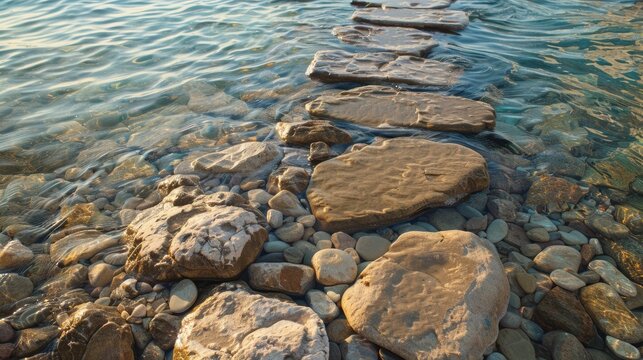 Pathway of stones along the shore