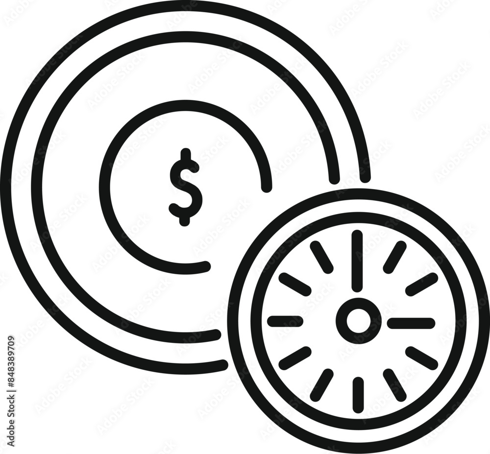 Wall mural Simple line art icon of a clock face overlapping with a dollar sign representing the concept of fast loan approval