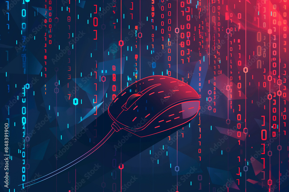 Poster Red And Blue Digital Mouse In Binary Code Background